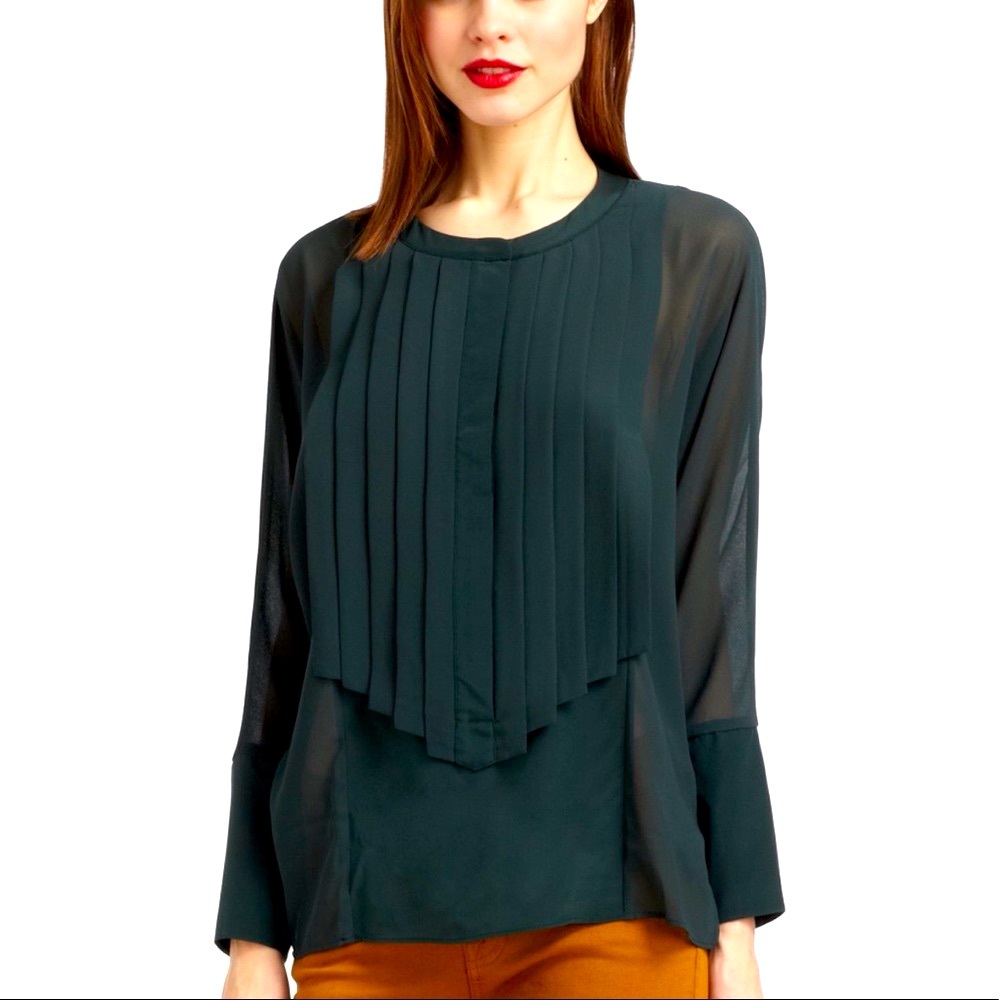 Ted Baker Pleated Blouse- silk trim.